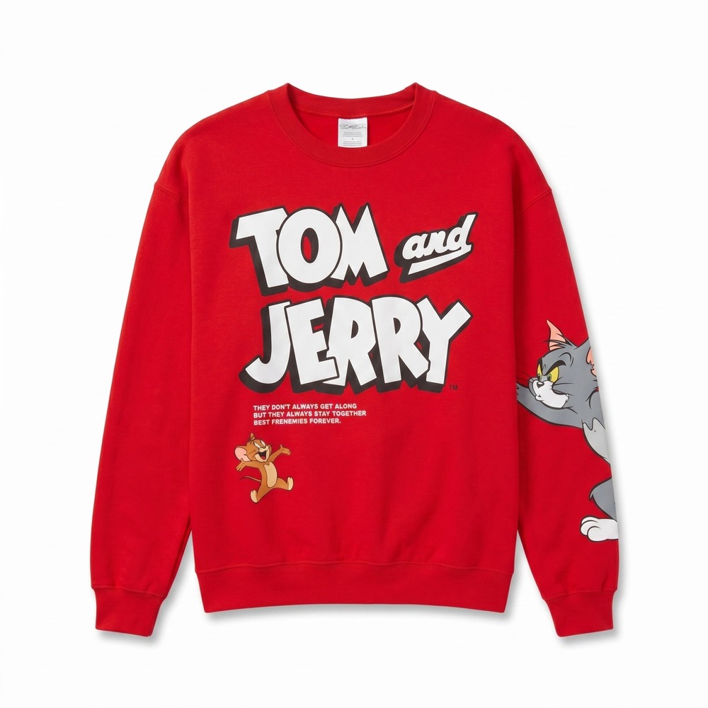 Tom and Jerry Graphic Sweatshirt Womens Large Red‎ Excellent Sleeve Print Retro